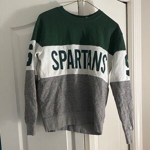 Women’s Michigan State Spartans Colorblock Crewneck Sweater - Green/White/Gray